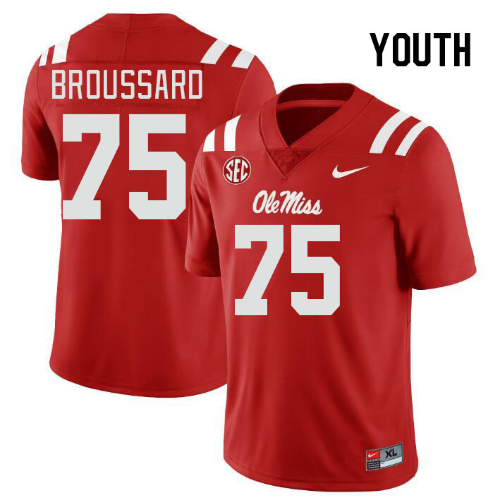 Youth #75 Kavion Broussard Ole Miss Rebels College Football Jerseys Stitched-Red